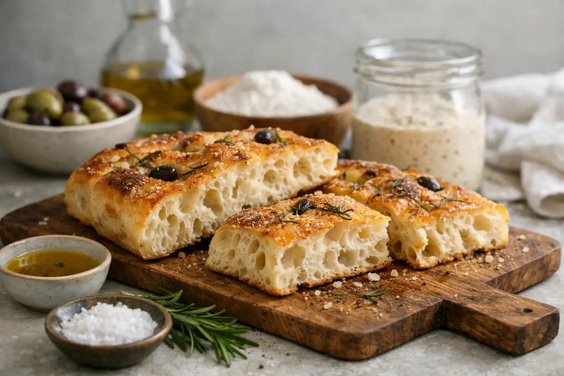 Oppskrift på focaccia med surdeig som blir luftig
