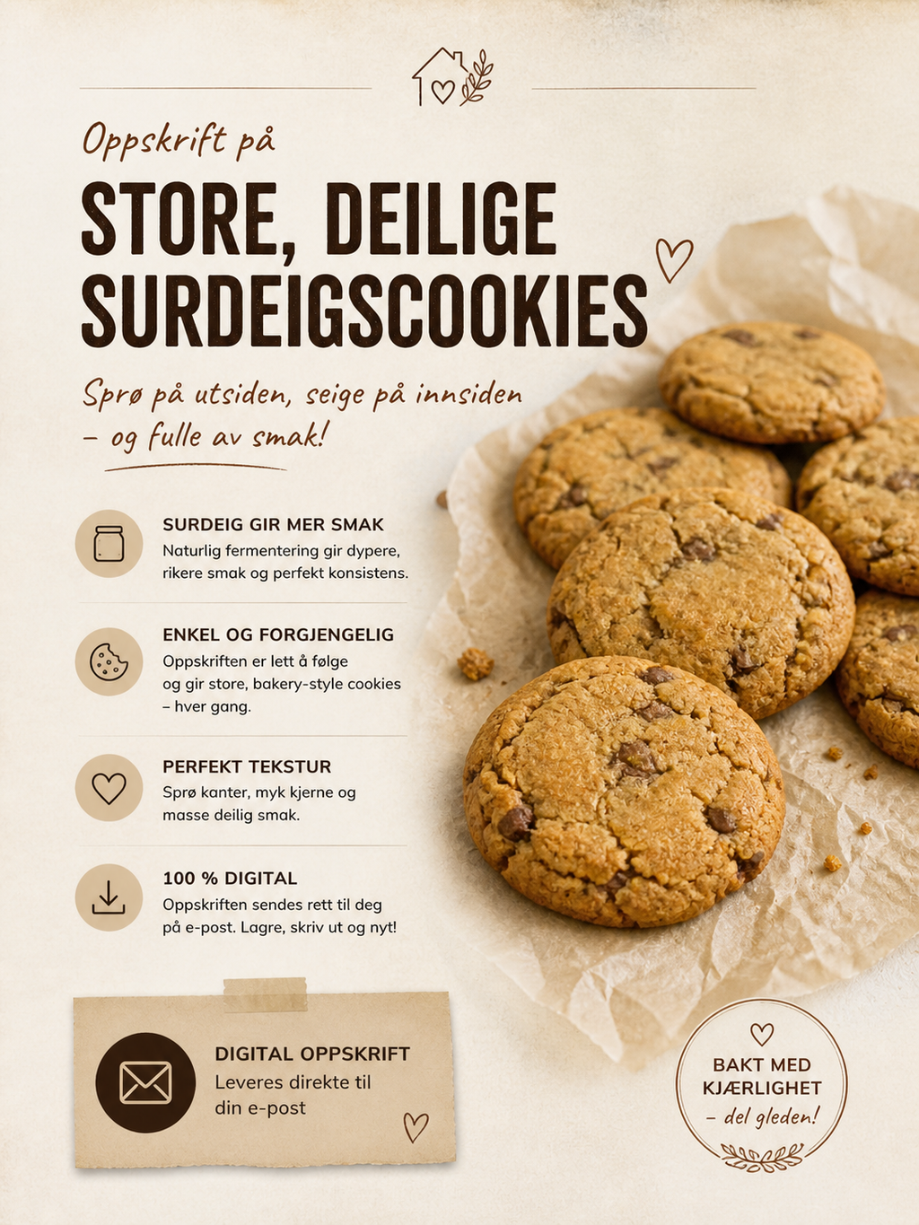 Oppskrift - SurdeigsCookies m/ brunet smør og hvit sjokolade